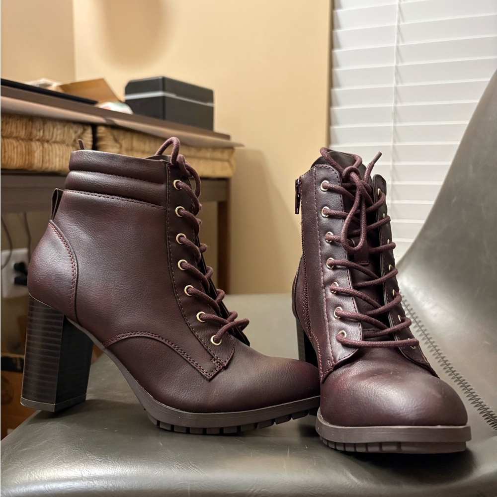 Style & Co. Lace-Up Block Heel Ankle Boots - Burgundy